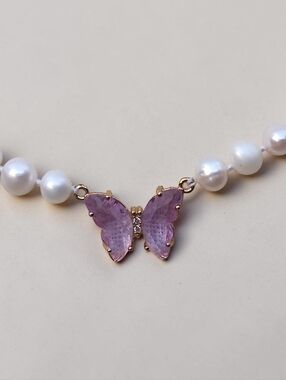 🦋 Sterling Swarovski Butterfly Pendant Pearl Necklace